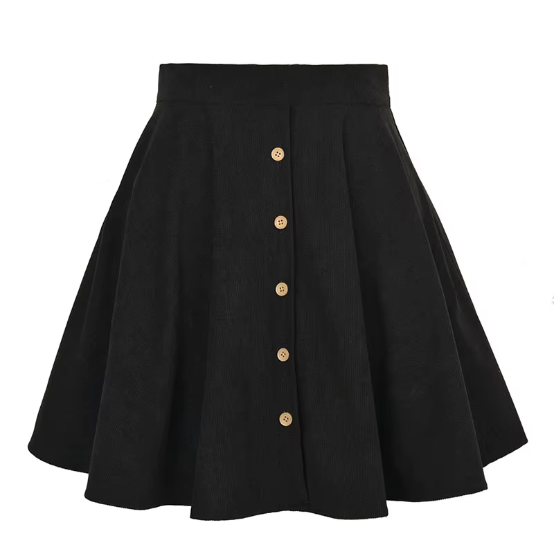 Jupe moelleuse femme élégante boutonnage polyester velours côtelé mini haut plissé automne hiver occassions spéciales