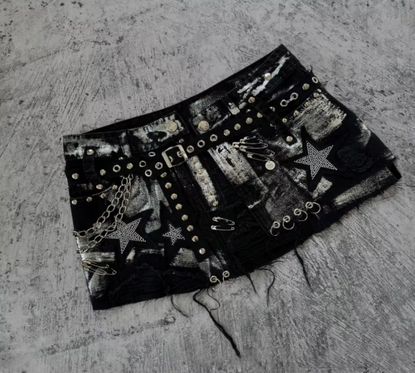 Jupe vintage en denim noir pour femme, nouvelle pièce tendance vintage, style Y2K, style streetwear, hipsters, mode urbaine, jupe courte d'été