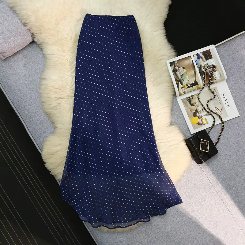 Jupe longue Seoulish à pois imprimés pour femme