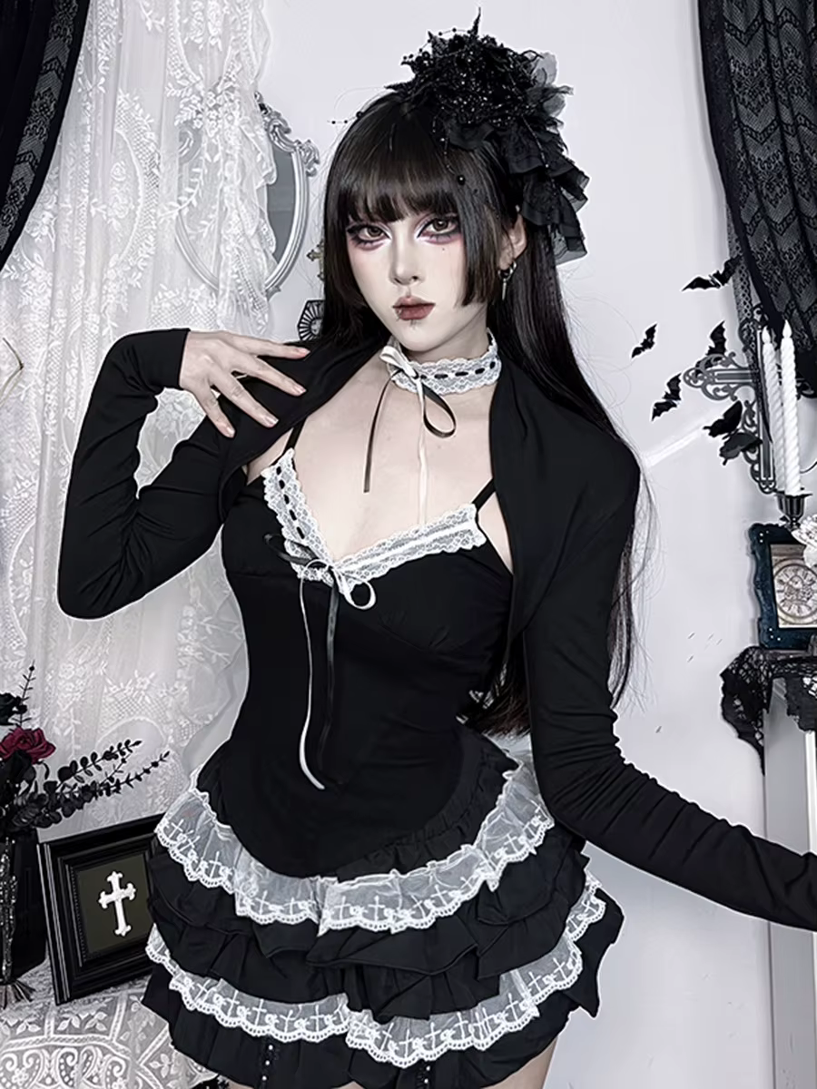 Camisole en dentelle noire Patchwork