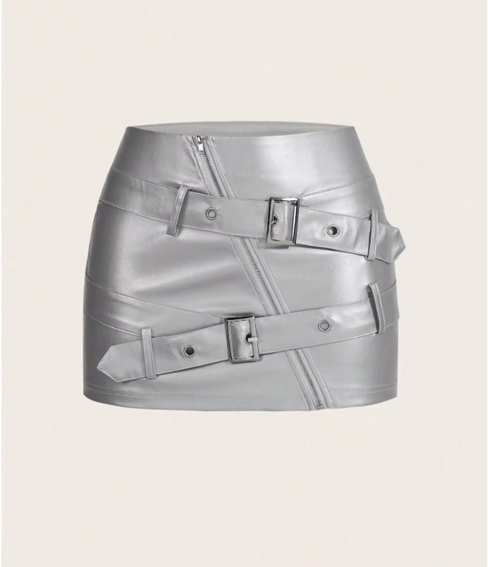 Jupes en cuir Pu pour femmes hiver nouvelle rue épice filles Sexy bouton