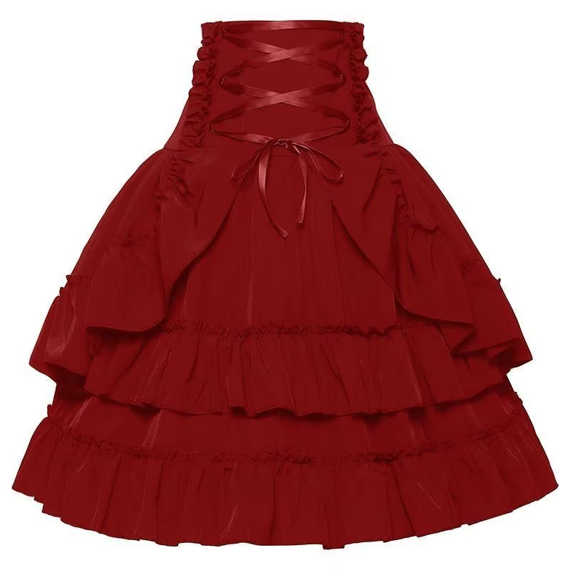 Jupe mi-longue vintage gothique Y2K Lolita pour femme