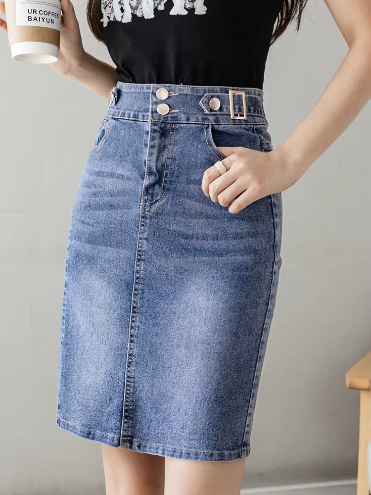 Automne 2025 grande taille Jupe pour femmes taille haute grande taille fente noir ou bleu jean jupes mode coréenne mince Jupe Femme
