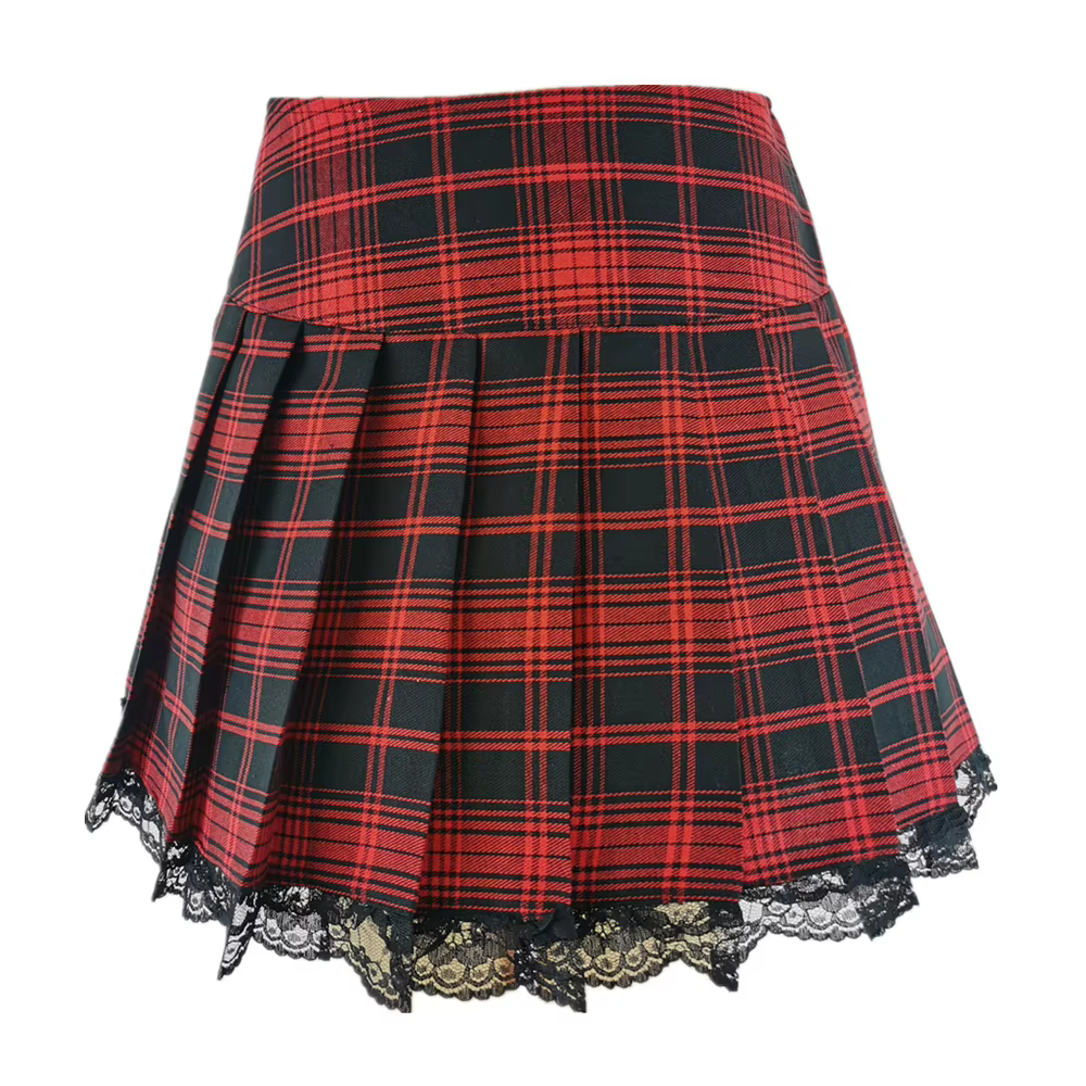 Jupe plissée à carreaux en dentelle contrastée, grande taille, Vintage, Sexy, vêtements de patineuse, Harajuku, gothique, Punk, Style anglais, Y2k, nouvelle collection