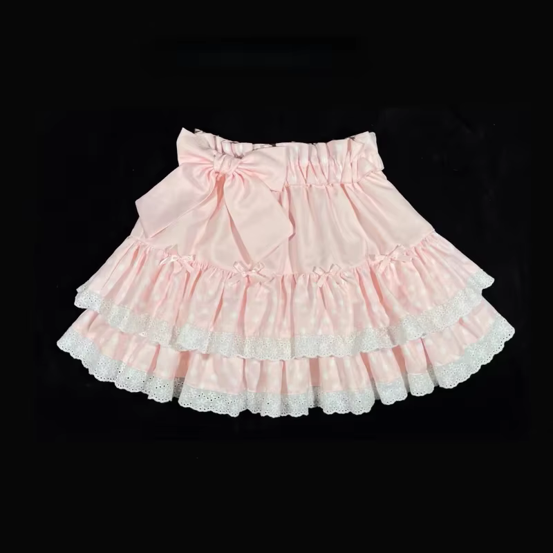 Jupe plissée à volants en dentelle polyester pour femmes, taille haute Y2K, gothic, mini, trapèze, points, arc, élégante, mode, soirée, anniversaire