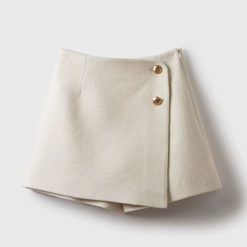 Tweed Shorts jupes femmes vêtements taille haute épais Vintage pantalon à jambes larges pantalons Cortos De Mujer 2025 nouveaux bas 7n011