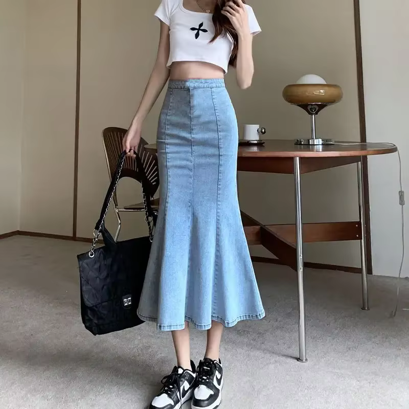 Jupe en jean avec fente pour femme
