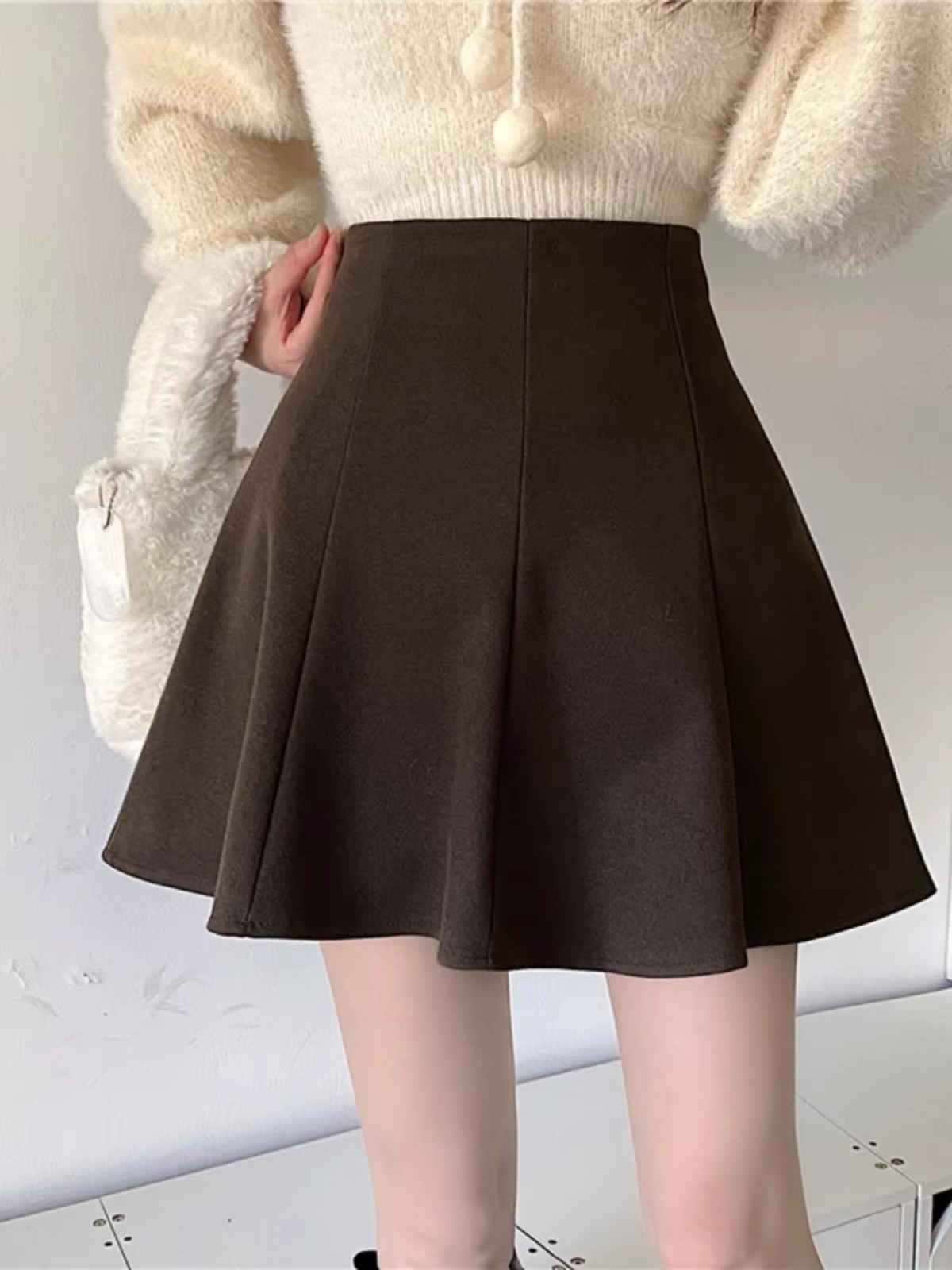 Demi-jupe en velours côtelé pour femmes, taille haute, coupe cintrée, jupe trapèze, automne hiver, saison cent plis, parapluie