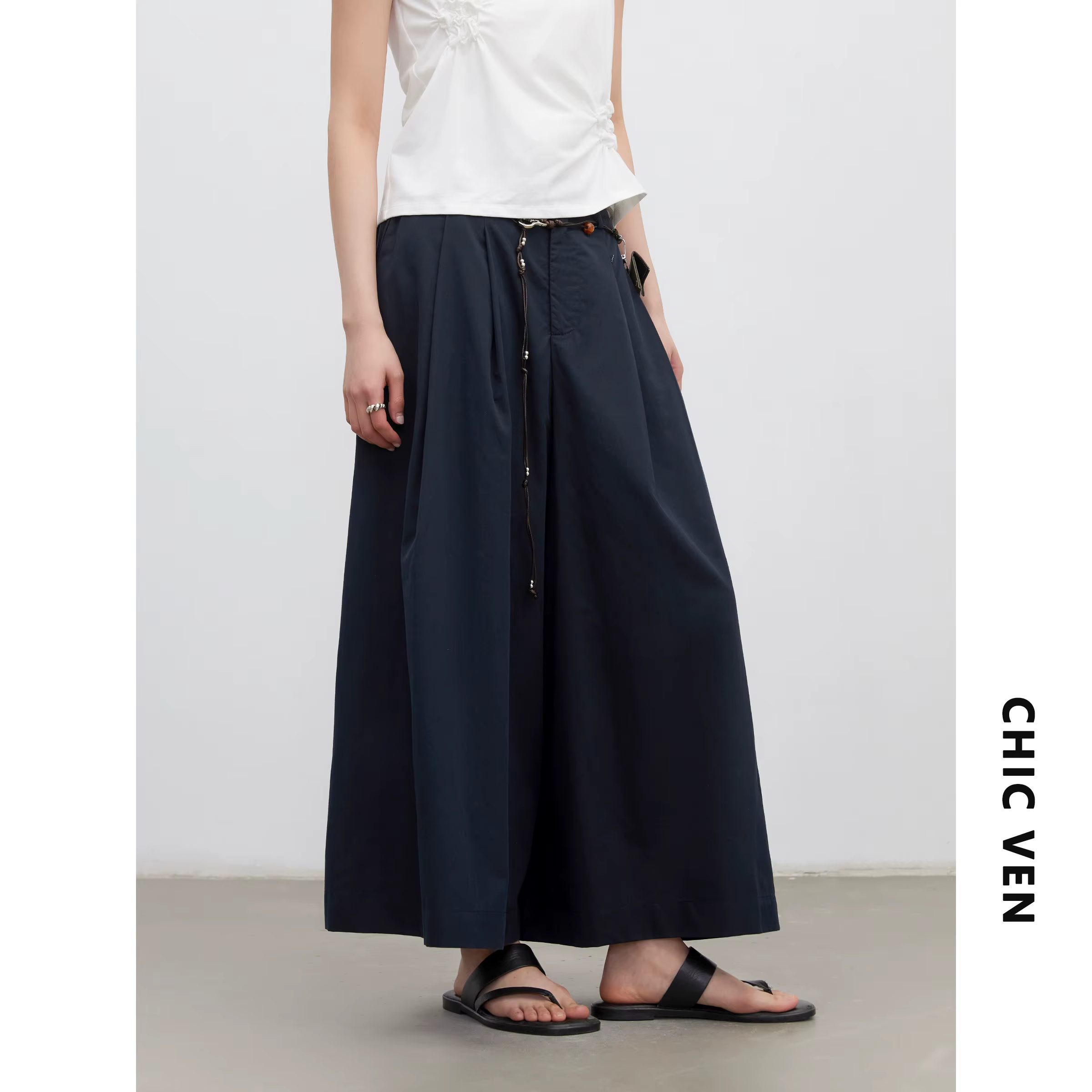 CHIC VEN Mode Femme Culottes Unies Nouveauté Décontractées Taille Haute Plissées Jupes-Shorts Amples pour Bureau Été 2026