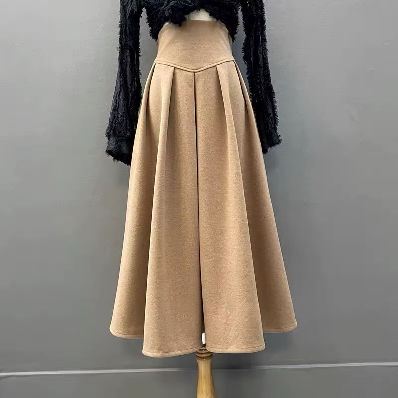 Jupe longue pour femmes automne et hiver taille haute plissée Patchwork mince