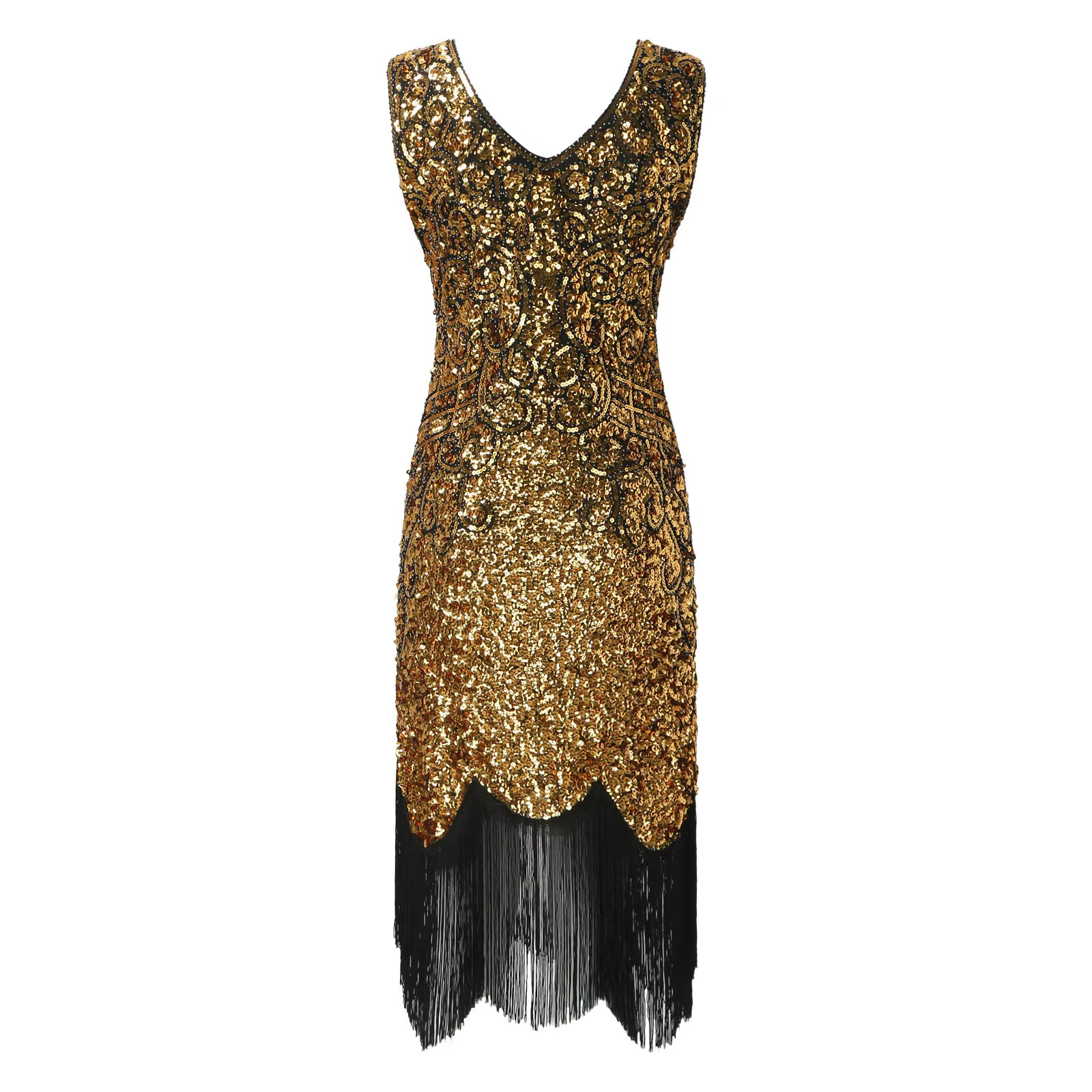 Robe de Soirée Vintage à Paillettes pour Femme Style Élégant, Sans Manches, Polyester, Col Rond, Pour Soirées, Bal, Noël, Fêtes Thématiques Années 1920