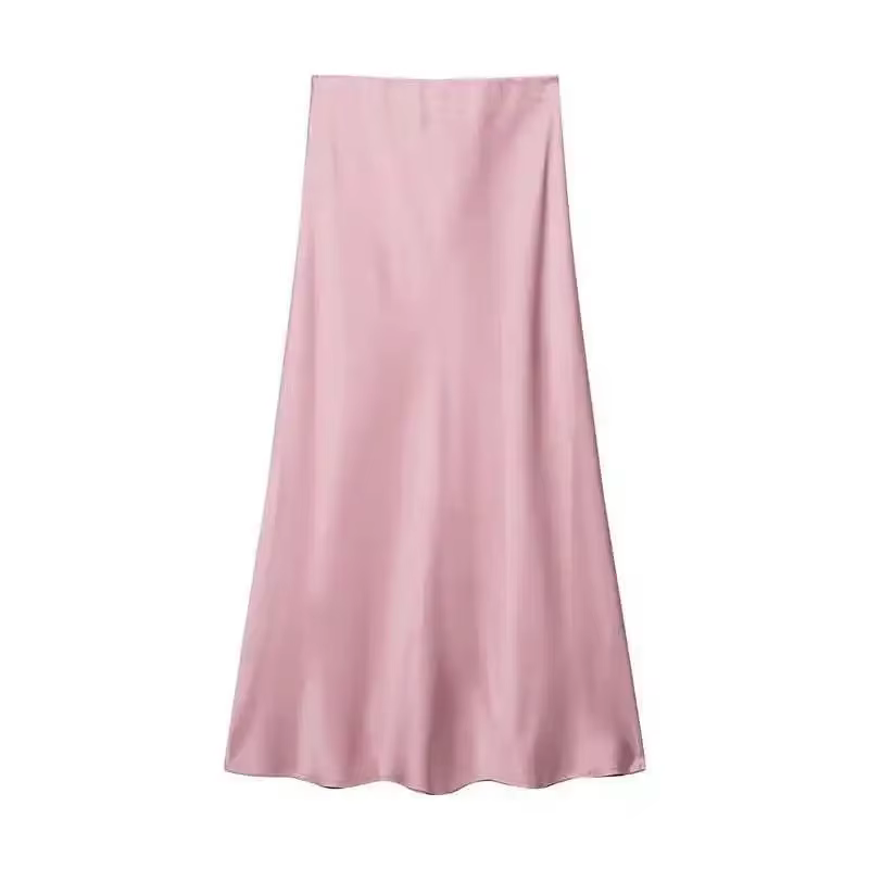 Jupe élégante taille haute en satin de soie