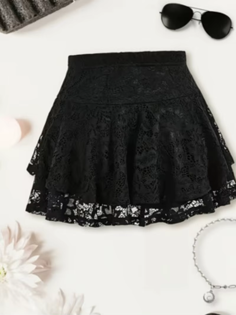 Jupe mi-longue en dentelle pour femme