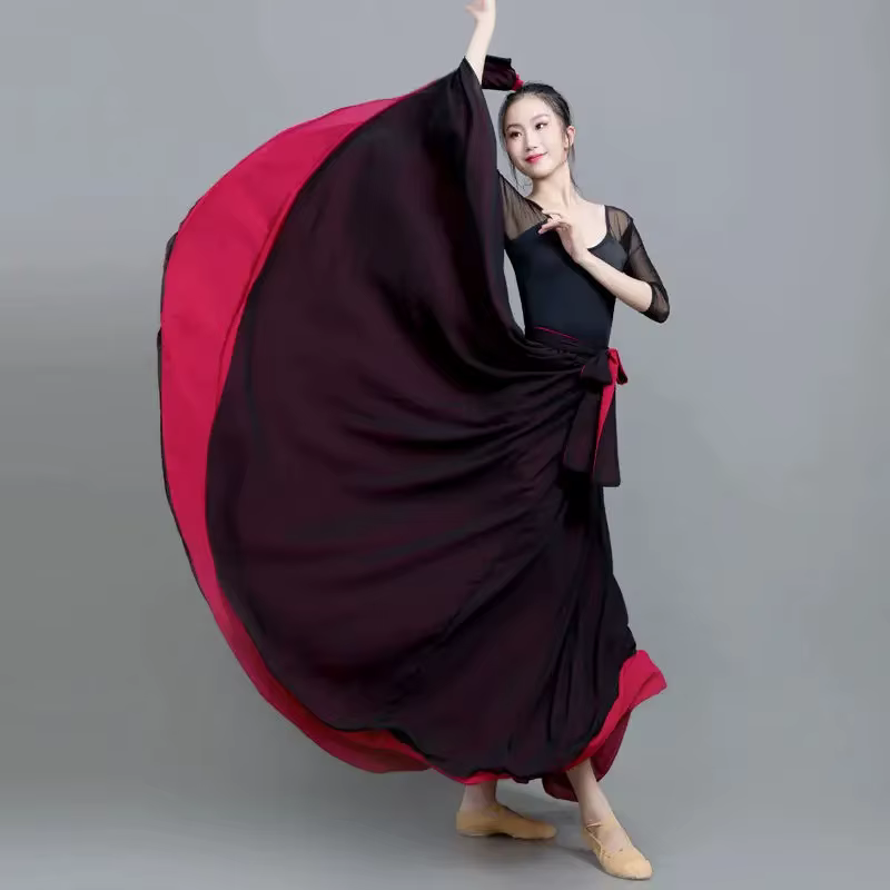 8Mi-Robe de danse longue double face en mousseline de soie pour femme