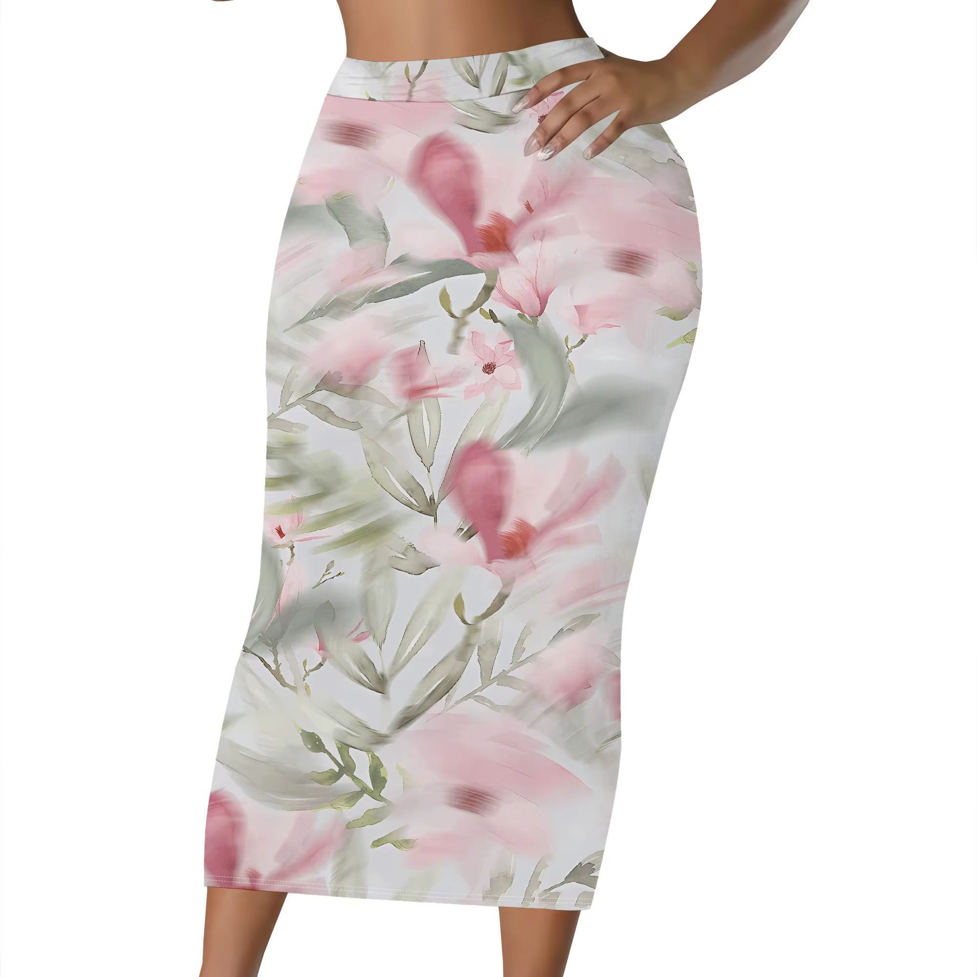 Jupe midi florale, jupe crayon vintage à imprimé lys