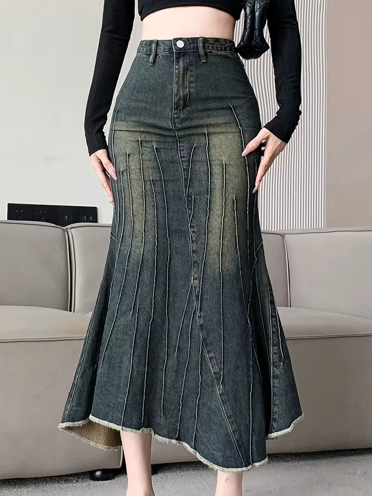 Vintage déchiré femmes sirène jupe 2023 nouvelle mode Y2K Streetwear jean jupes femme rétro décontracté irrégulière hanche jupes Denim