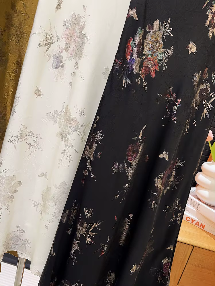 2025 nouveauté femmes élégant Vintage jupe taille haute fleur Sexy Satin Maxi jupes Faldas Femme Streetwear