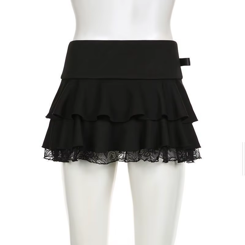 Jupe mini trapèze Y2K noire en dentelle pour femme, style streetwear, sortie nocturne, carnaval, coupe ajustée, taille haute, décontractée d'été, Nouveauté 2026