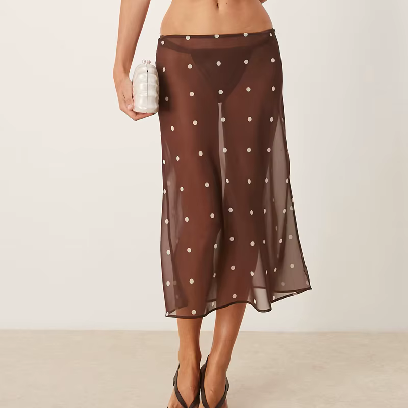 Motif à pois taille basse jupe Midi Club fête Coquette voir à travers