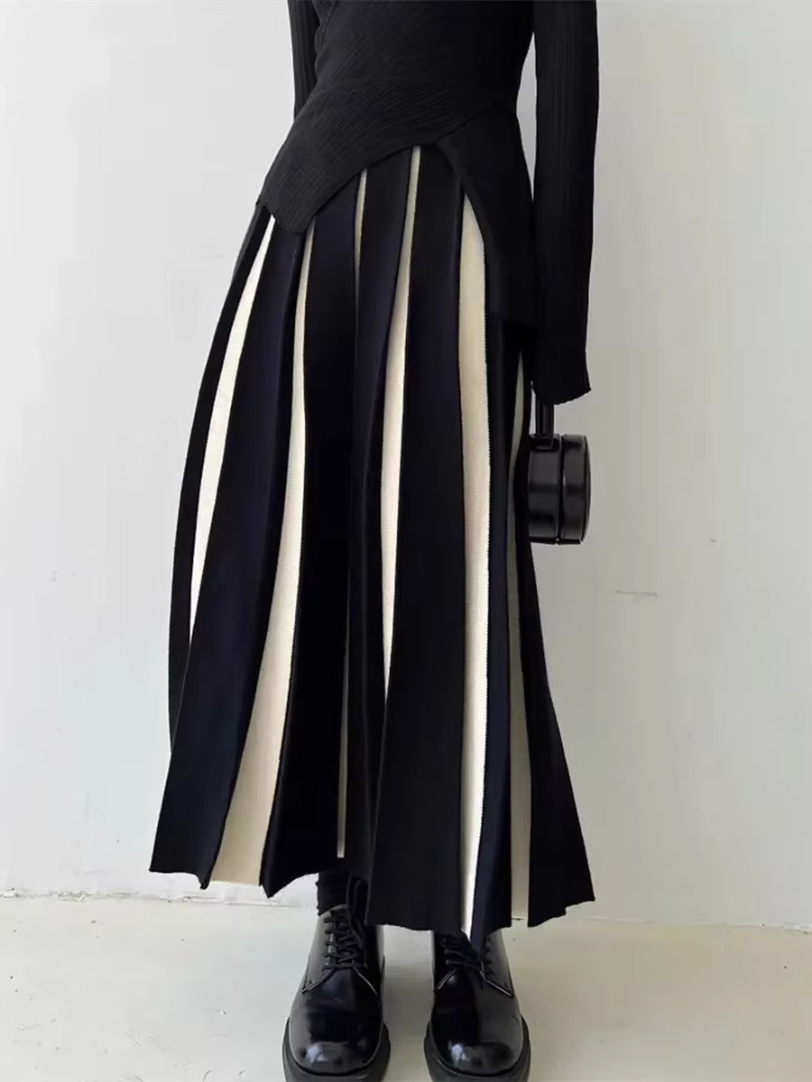Nouveau 2026 jupes longues pour femmes automne hiver tricoté jupe trapèze noir blanc luxe