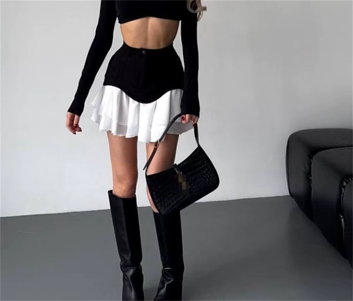 Jupe midi chic à volants pour femme, taille haute, plissée, coupe trapèze, nouvelle collection printemps-été 2026, mode féminine, style urbain