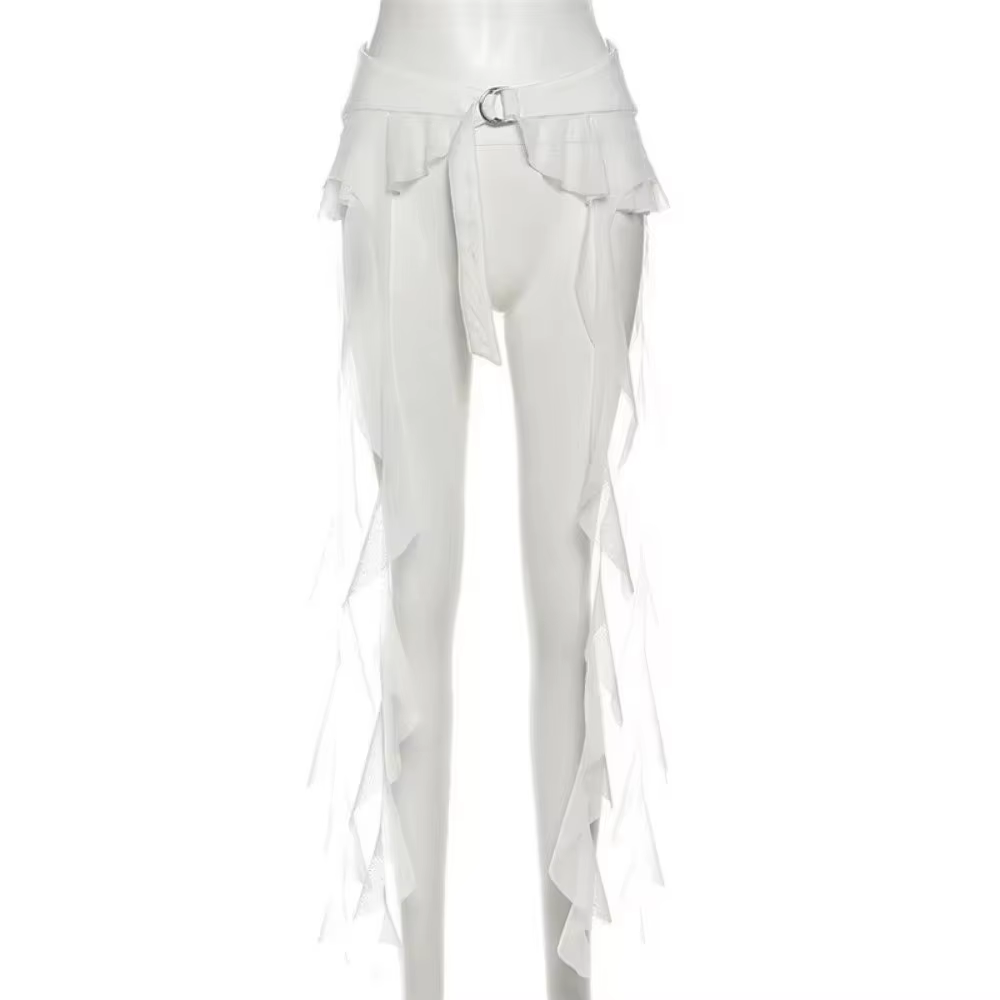 Jupe cache-cœur ajustable à boucle, taille haute, style Y2K, mini tablier, couleur unie, ourlet irrégulier, volants, superposition cache-cœur