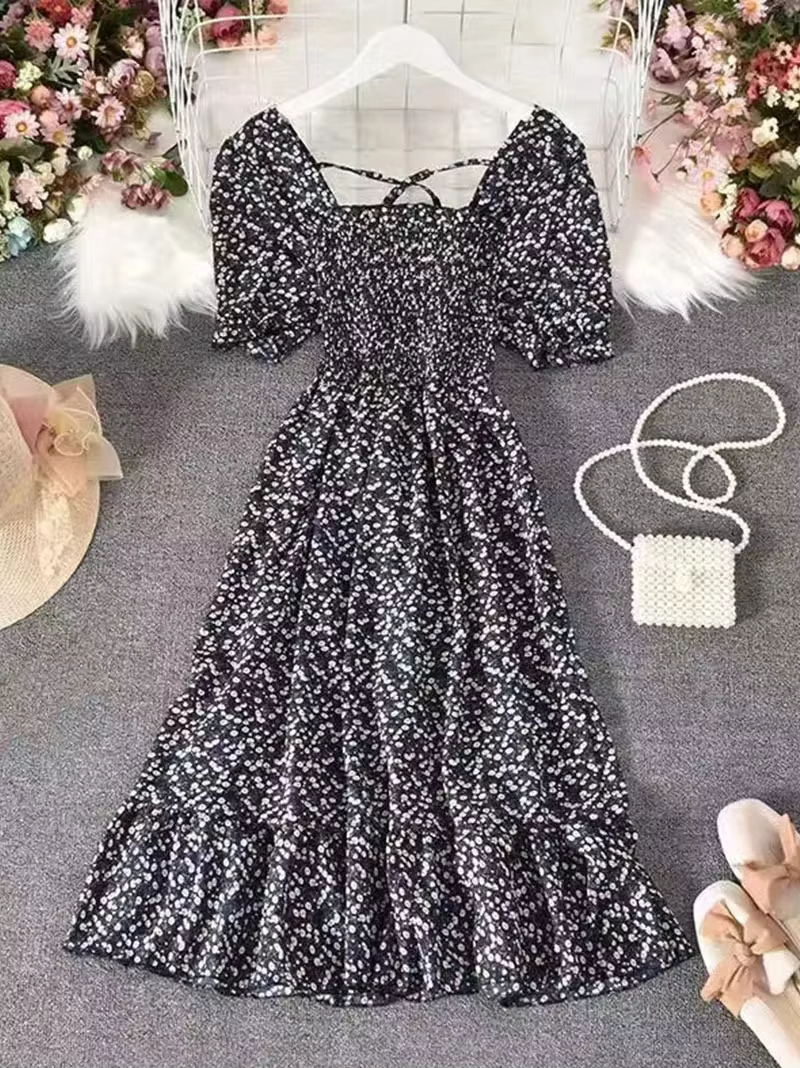 Robes plissées roses en mousseline de soie pour femmes, élégantes avec douces robes amincissantes taille haute d'inspiration française, robes longues de Style Vintage
