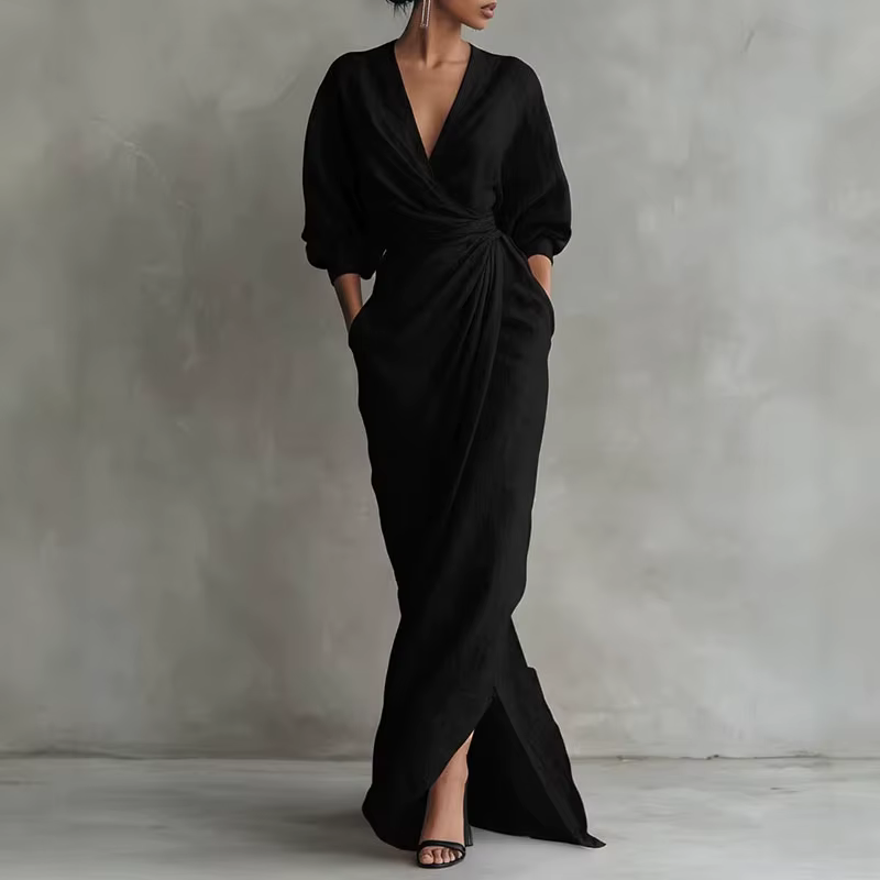 Robe longue décontractée bohème unie pour femme