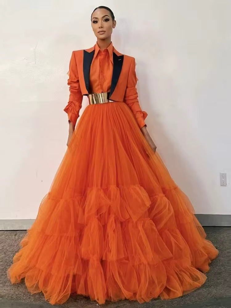 Jupes longues en Tulle orange haut de gamme pour femmes