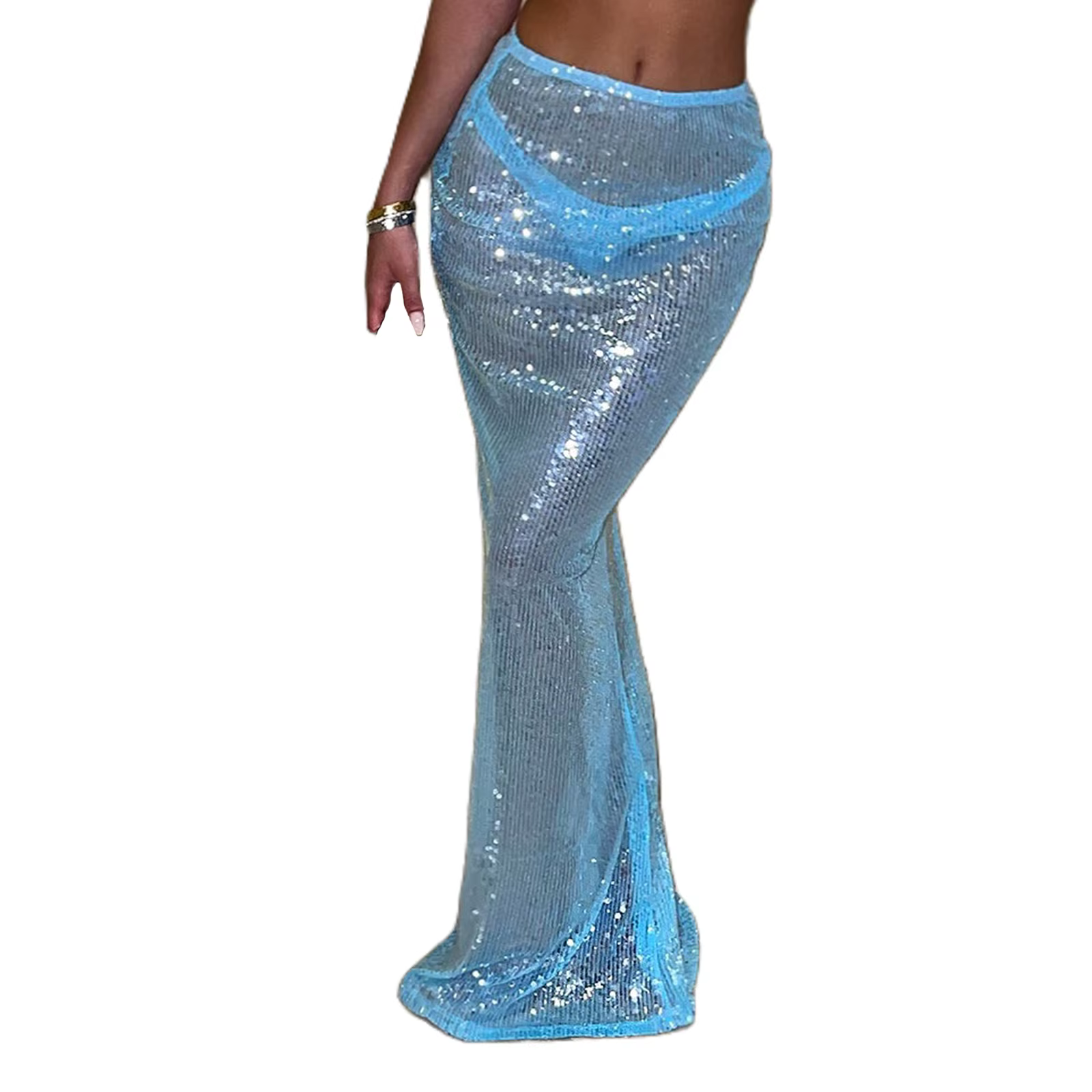 Y2K – jupe transparente à paillettes scintillantes pour femmes