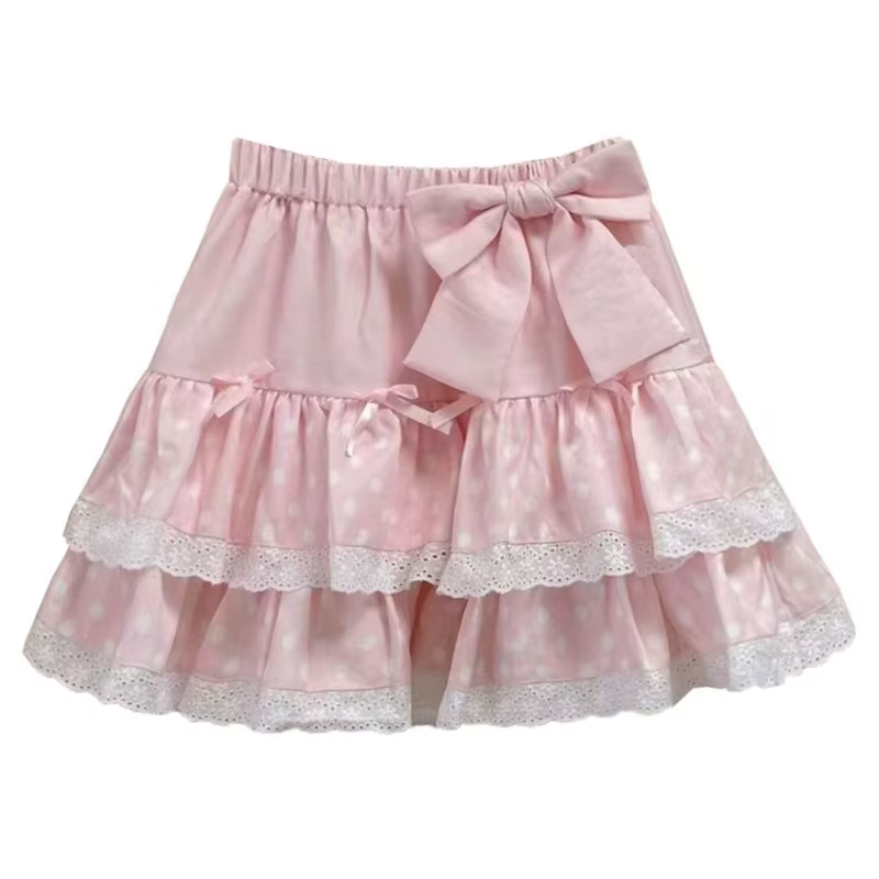Mini jupe en dentelle à pois Kawaii pour femmes