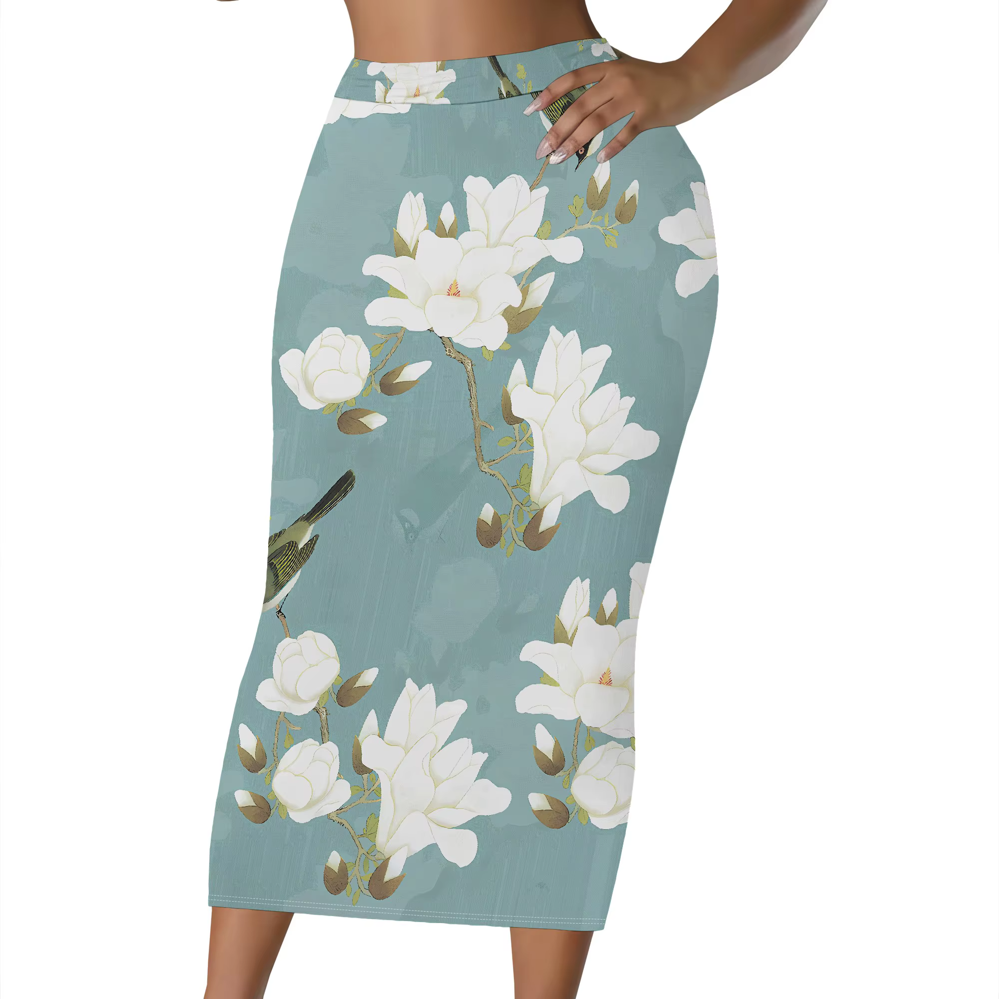 Jupe à imprimé tropical, jupe midi bohème, jupe à motif de feuilles, jupe crayon taille haute, tenue de plage estivale, S-2XL