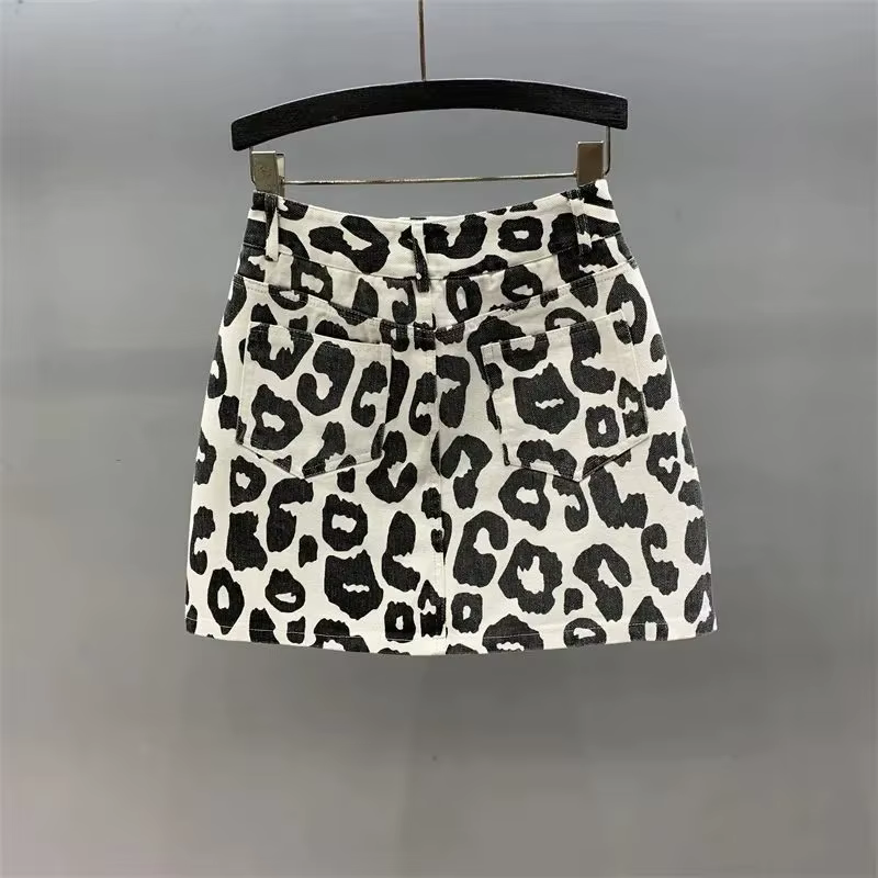 Léopard impression personnalité nouvelle jupe en jean taille haute mince mot sac hanche