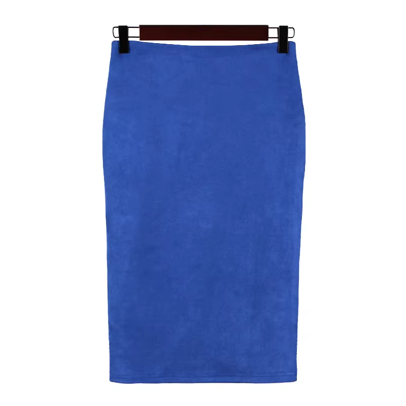 Automne hiver taille haute moulante Vintage daim fendu épais extensible jupes femmes