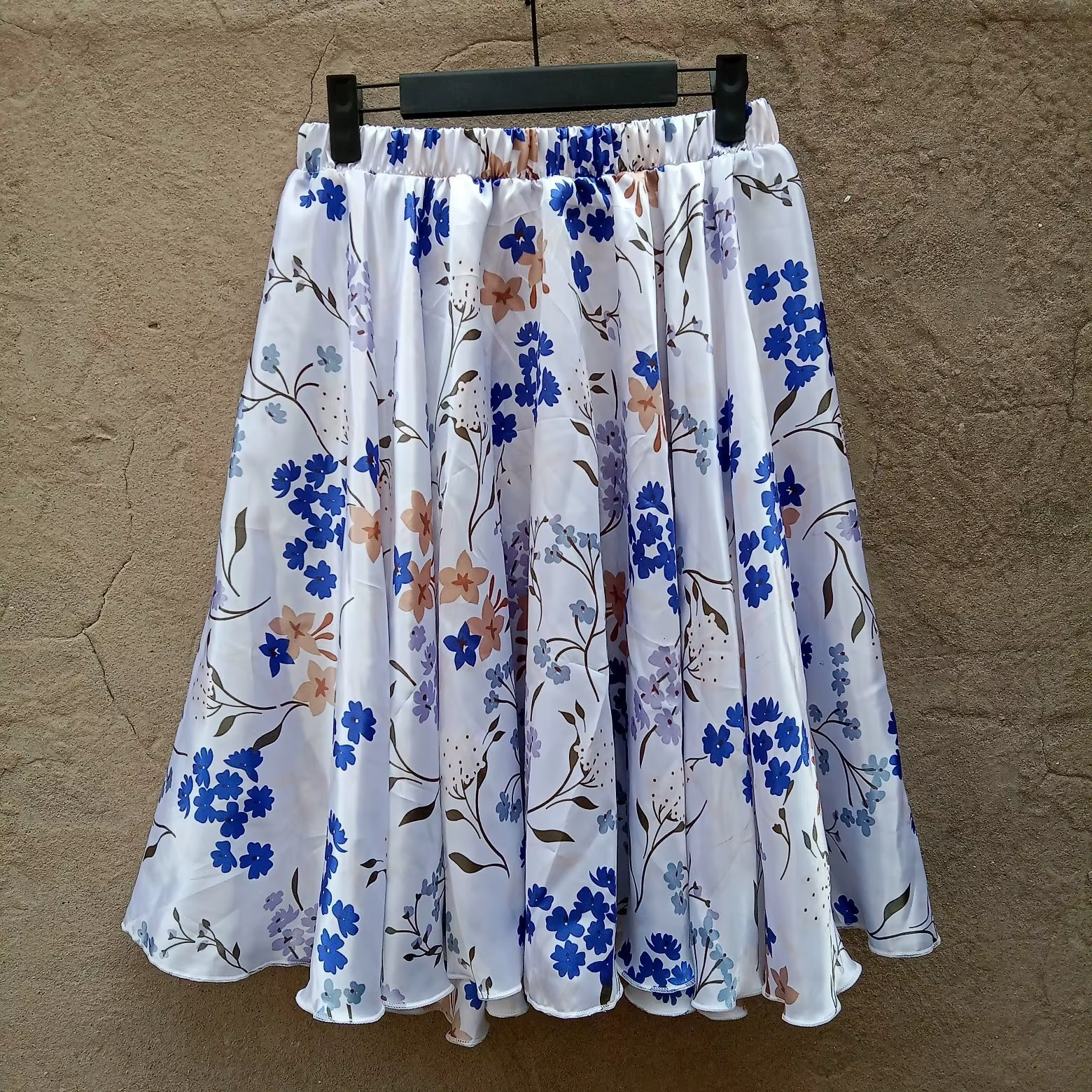 Jupe fine en satin sexy pour femme, imprimé floral, taille haute, coupe ample, longueur 60 cm, collection été-printemps
