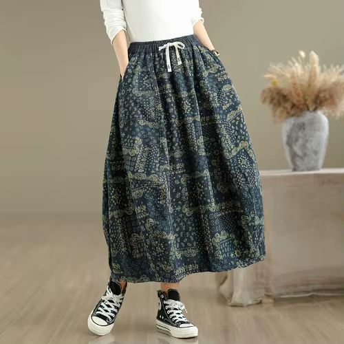 Jupe florale taille haute LPOPENGL en denim vintage pour femmes, style chinois, automne 2025, soirée et partys