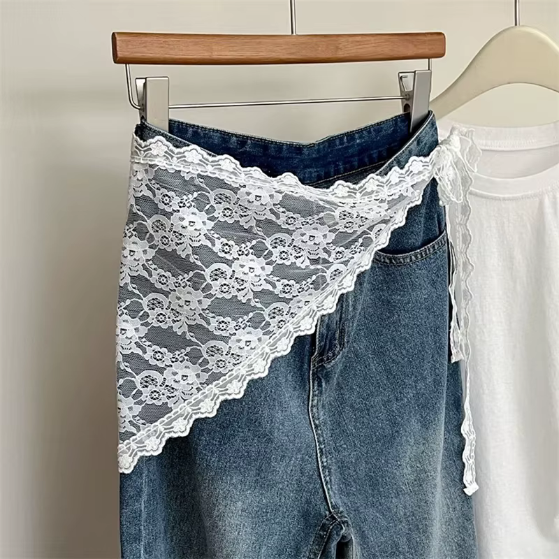 Jupe courte triangulaire et mi-longue en tissu avec garniture en dentelle douce pour femmes, style empilé et coréen, idéale pour les occasions spéciales et la mode quotidienne