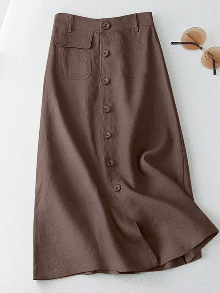 ZANZEA élégant coton Midi jupes décontracté boutonné a-ligne Jupe femmes taille haute