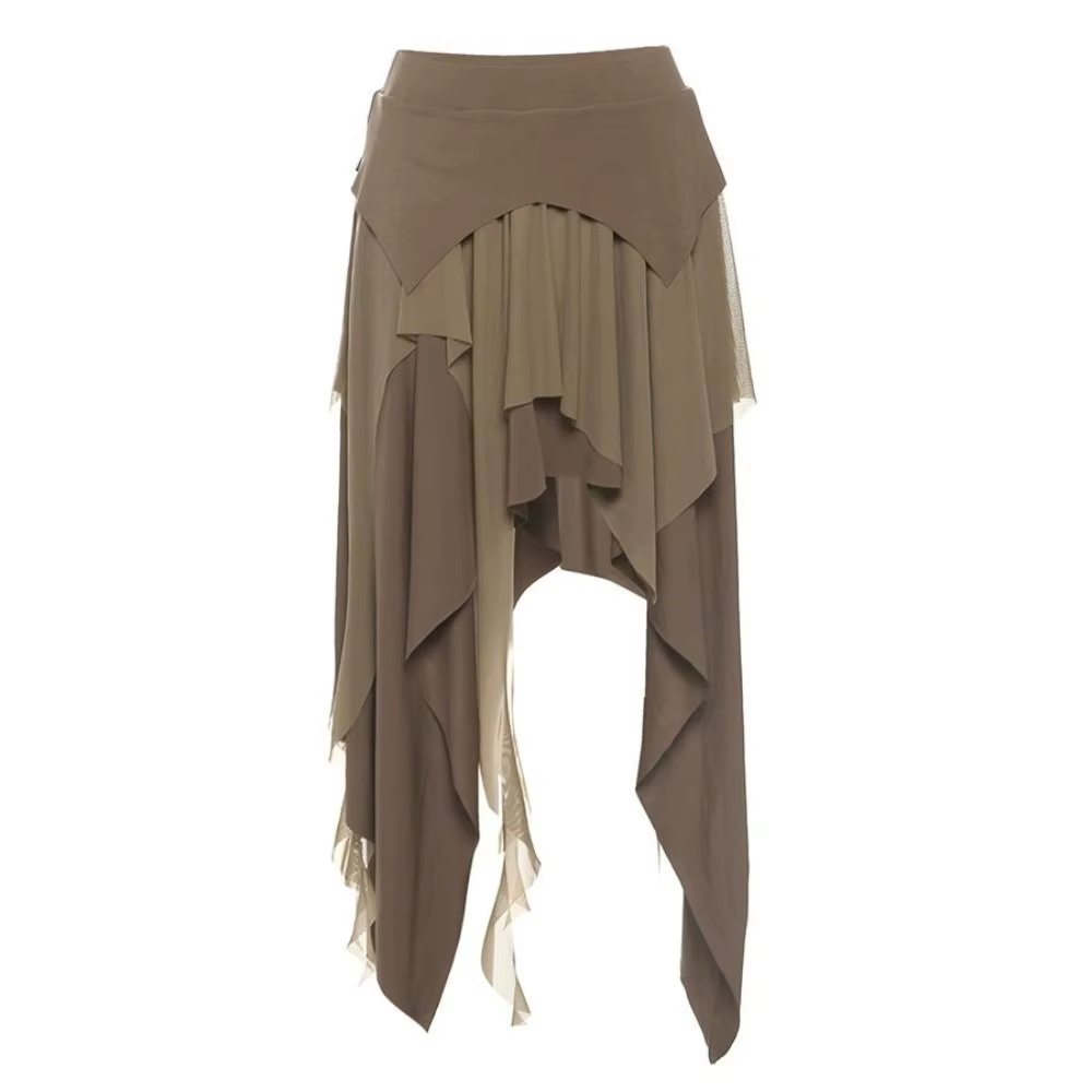 Jupe asymétrique bohème taille haute pour femme, ourlet irrégulier, fluide, style gothique, superposée, style punk, pour l'été