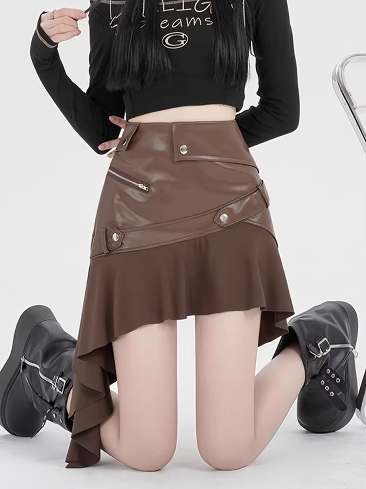 Jupe irrégulière en cuir PU pour femme