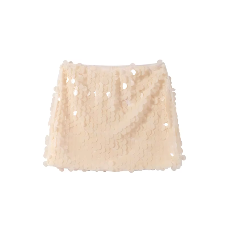 Mini jupe à paillettes pour femmes, ensemble de vacances d'été, col bénitier, col licou, haut court, dos nu, au-dessus du genou, ensembles de plage blancs