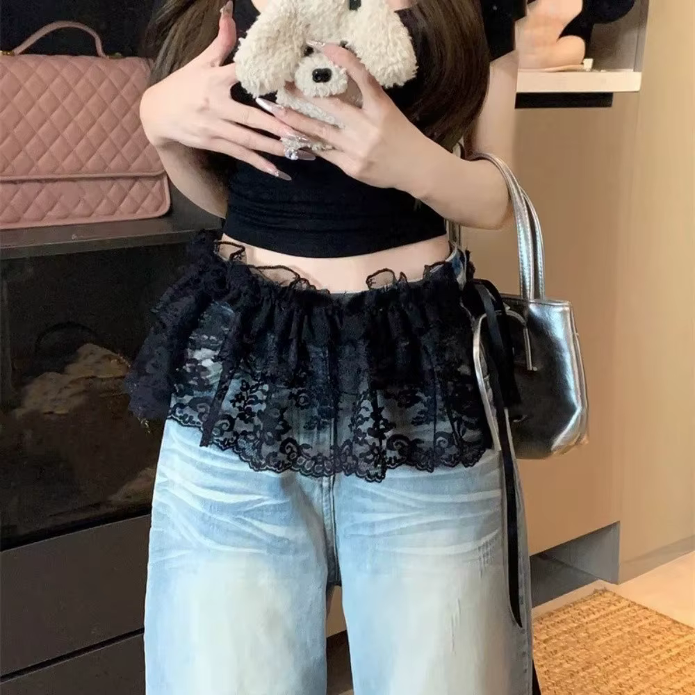 Mini-jupe en dentelle de style balletcore et streetwear courte à volants, fleurs, Y2k, rideau de fesses pour femmes et filles occaions spéciales