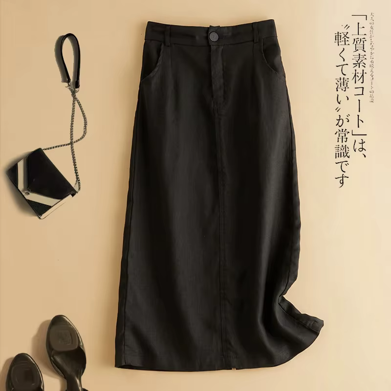 Jupe mi-longue Vintage en coton et lin pour femmes