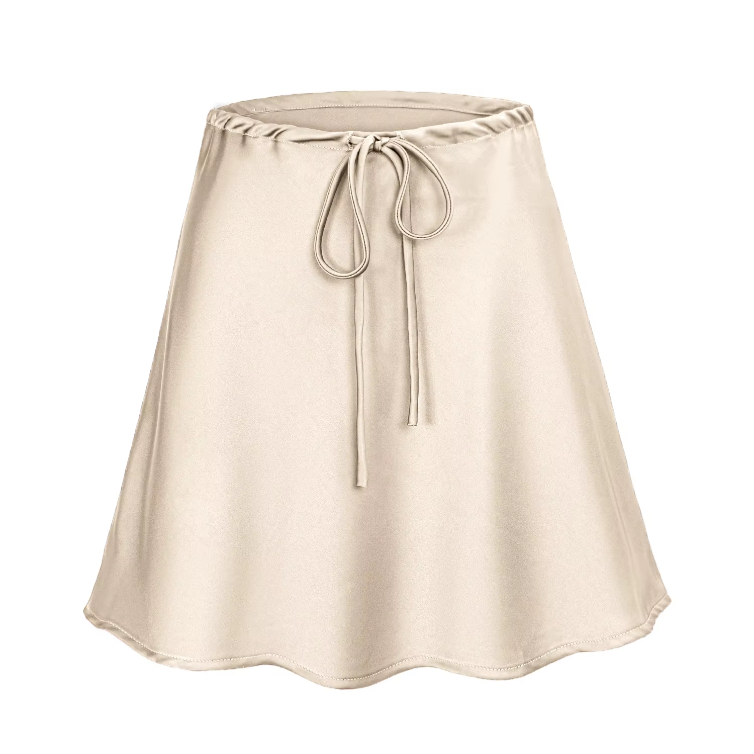 Jupe courte en satin pour femmes printemps été décontractée polyester élasthanne ligne A couleur beige brun noir taille haute empire style moderne occassions estivales