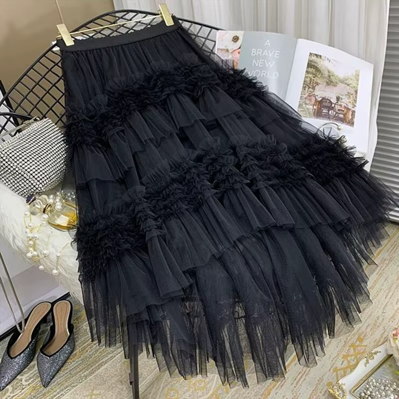 Jupe longue en maille polyester tutu plissé pour femme junior toutes saisons occassions spéciales casual chic elegance