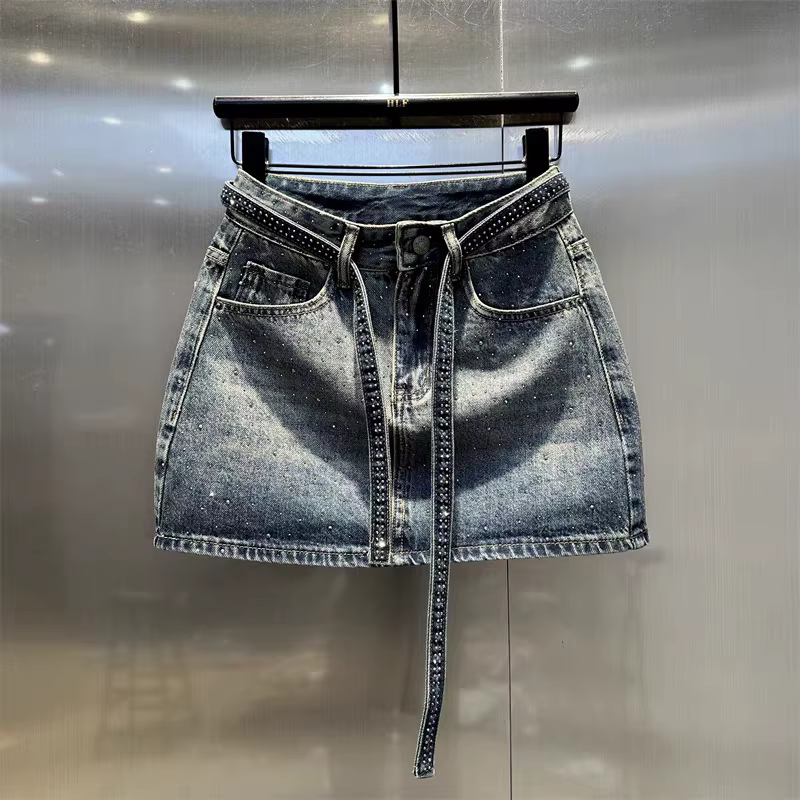 Mini jupe en Jean surdimensionnée rétro diamant pour femmes