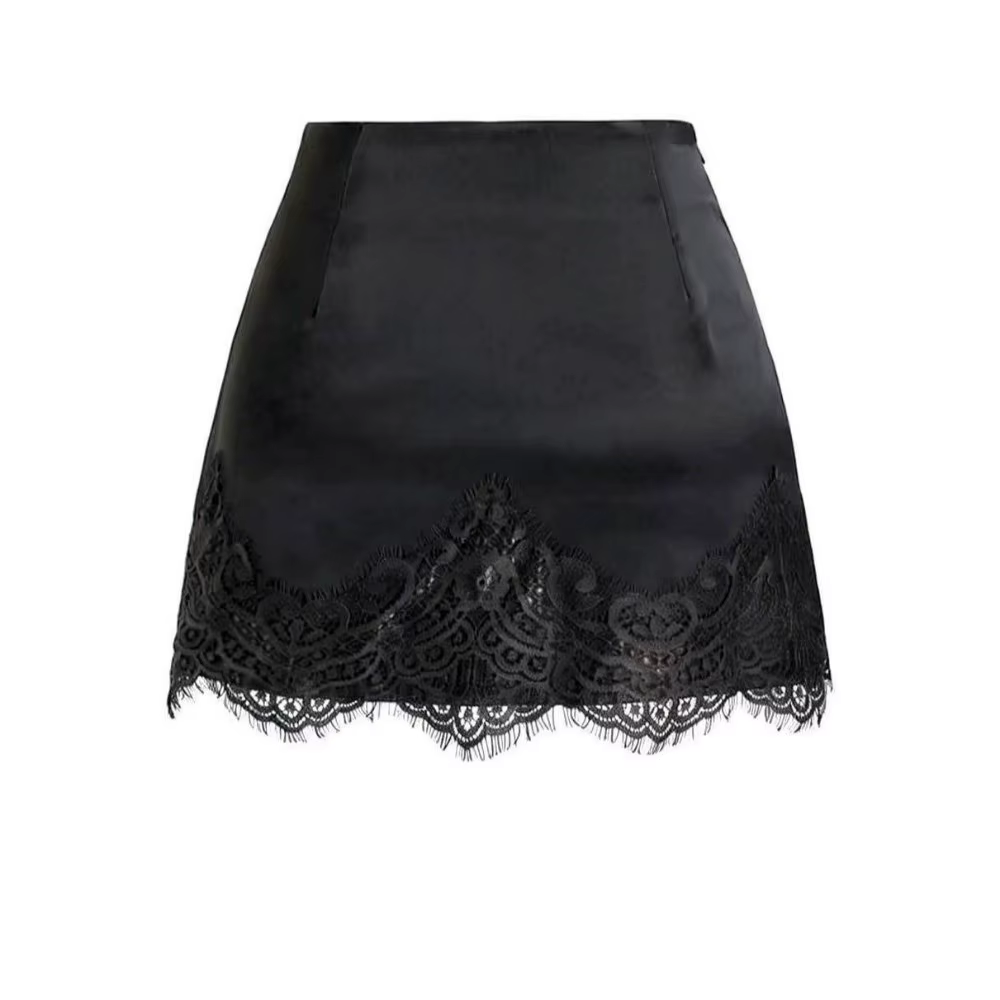 Jupe élégante unie avec bordure en dentelle