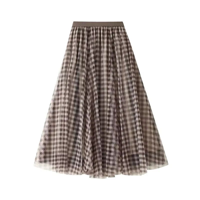Jupe longue élégante à motif écossais pour femme