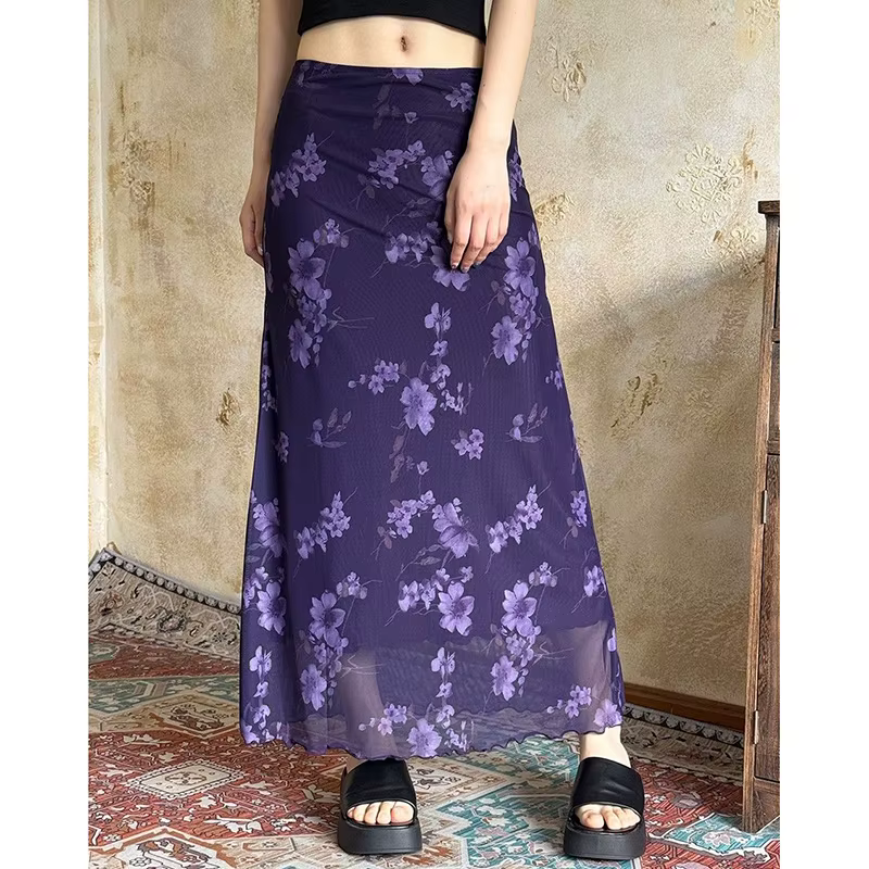 Jupe longue en maille florale pour femme