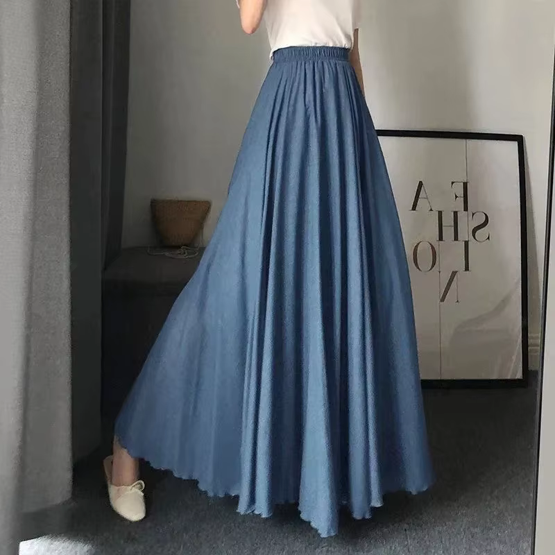 Jupe féerique vintage mi-longue taille haute en coton et lin double épaisseur